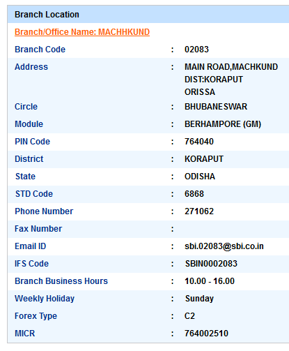 IFSC Code of SBI Machhkund