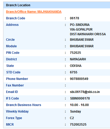 Majhiakhanda sbiifsc code