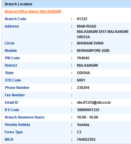 Malkangiri sbi ifsc code