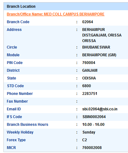 IFSC Code of SBI Med Coll Campus Berhampore