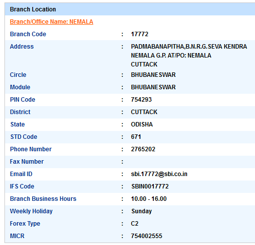 Nemala sbi swift code ifsc code micr code branch address contact number address