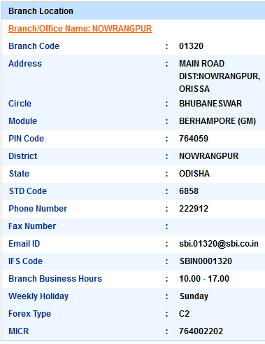 Nowrangpur sbi ifsc code