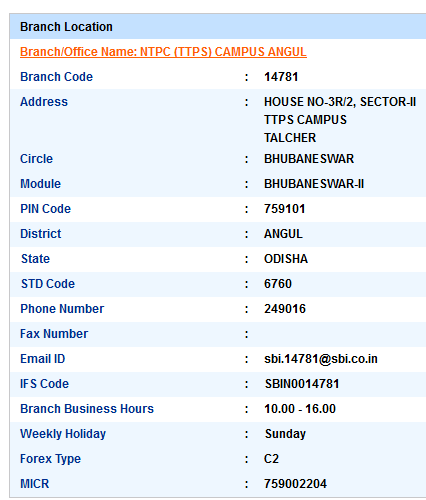 IFSC Code of SBI Ntpc (Ttps) Campus Angul