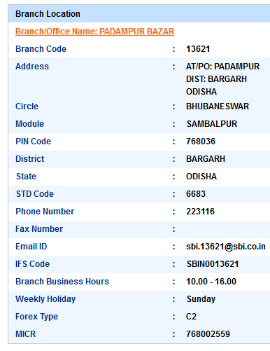 IFSC Code of SBI Padampur Bazar