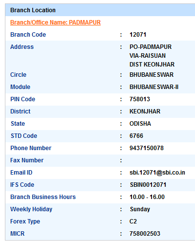 Padmapur sbi swift code ifsc code micr code branch address contact number address