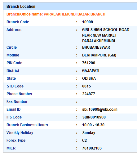 IFSC Code of SBI Paralakhemundi Bazar Branch