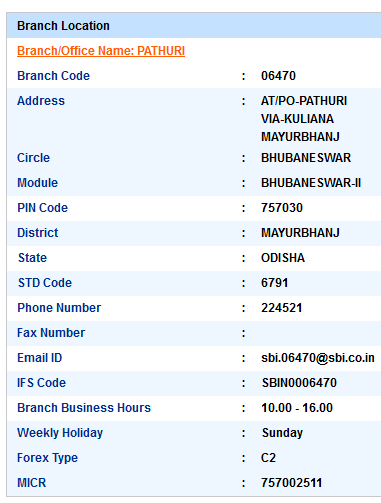 Pathuri Sbi IFS Code