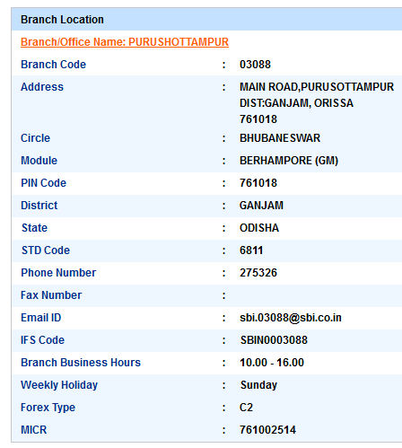 IFSC Code of SBI Purushottampur