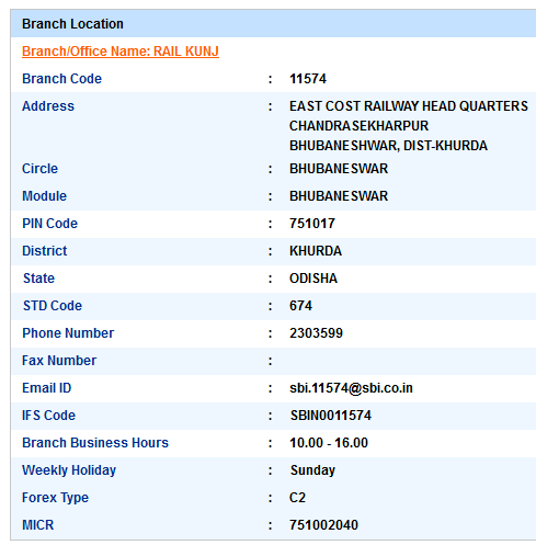 Rail Kunj sbiifsc code