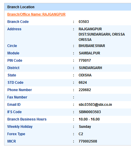 IFSC Code of SBI Rajgangpur