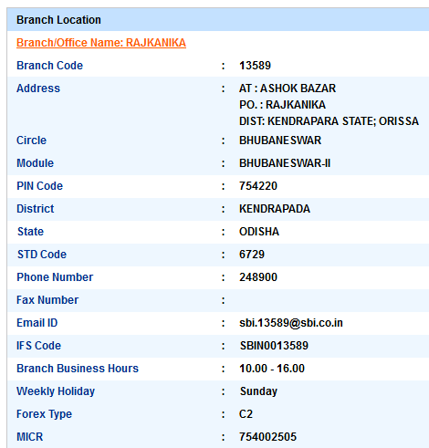 IFSC Code of SBI Rajkanika