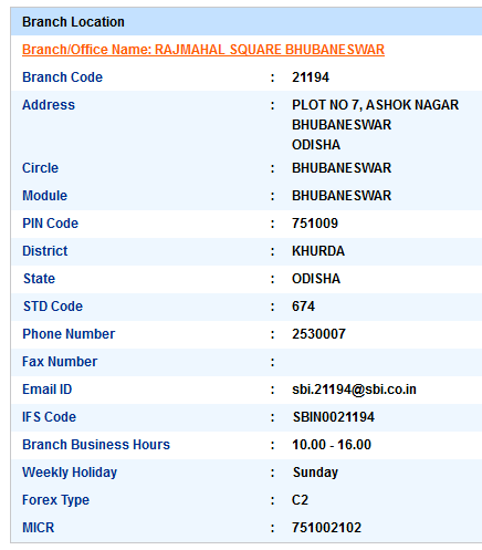 Rajmahal Square Bhubaneswar sbiifsc code