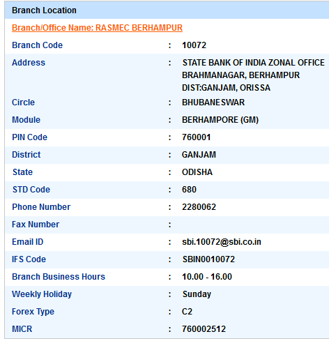 Rasmec Berhampur Sbi