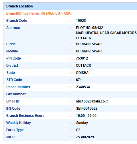 Rasmec Cuttack Sbi