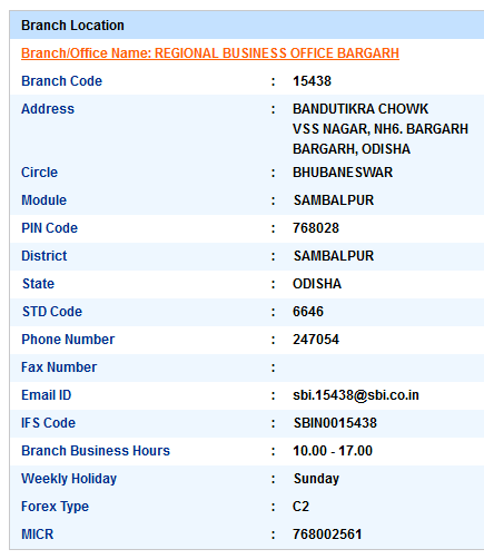 Regional Business Office Bargarh Sbi IFS Code