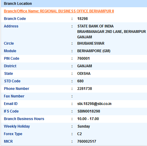 Regional Business Office Berhampur Sbi