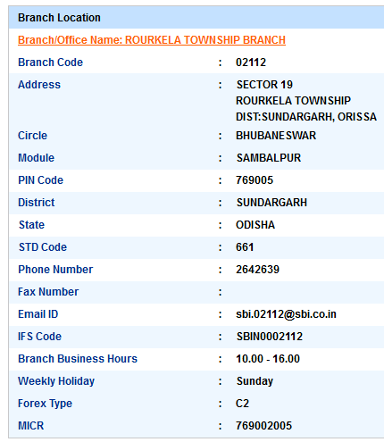 Rourkela Township Branch Sbi