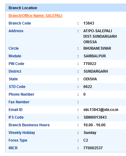 IFSC Code of SBI Salepali