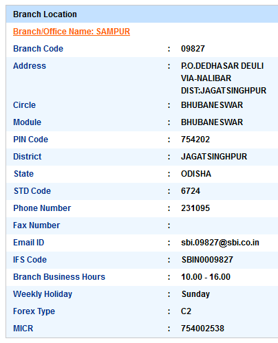 Sampur Sbi IFS Code