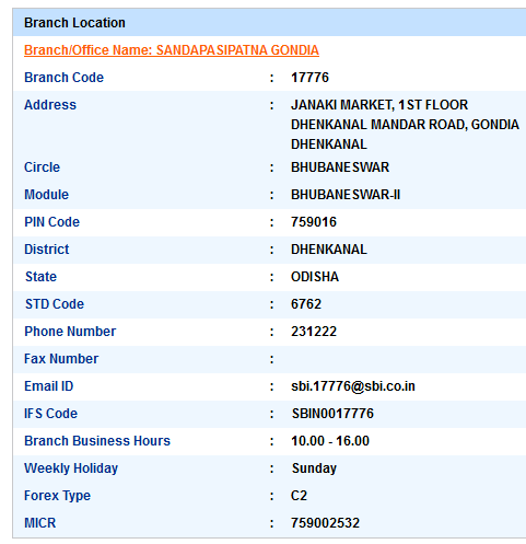 IFSC Code of SBI Sandapasipatna Gondia