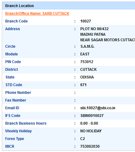 Sarb Cuttack Sbi