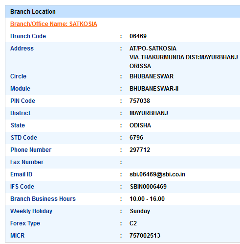 Satkosia sbiifsc code