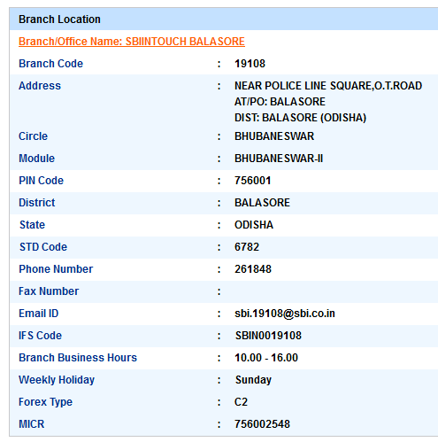 Sbiintouch Balasore sbi swift code ifsc code micr code branch address contact number address