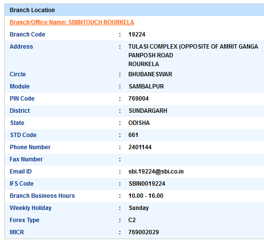 Sbiintouch Rourkela sbi swift code ifsc code micr code branch address contact number address