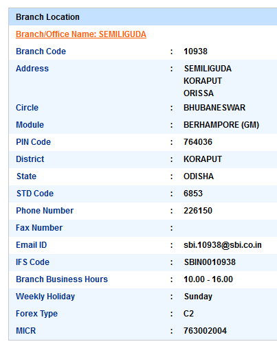 IFSC Code of SBI Semiliguda