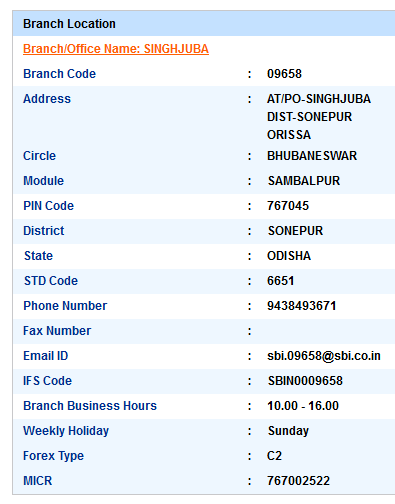 Singhjuba sbiifsc code