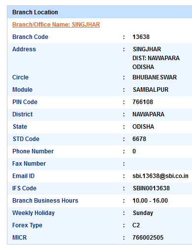 IFSC Code of SBI Singjhar