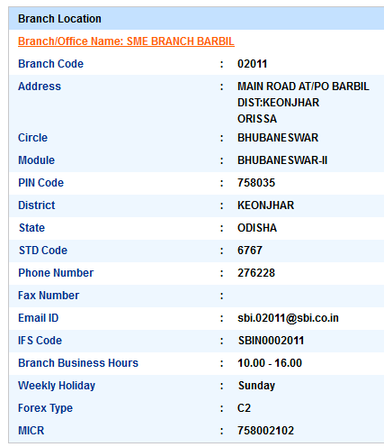 Sme Branch Barbil Sbi