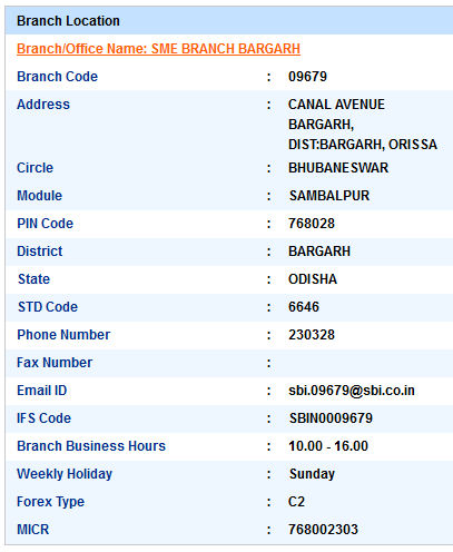 Sme Branch Bargarh sbi swift code ifsc code micr code branch address contact number address