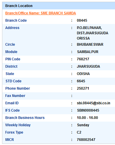 Sme Branch Samda sbiifsc code