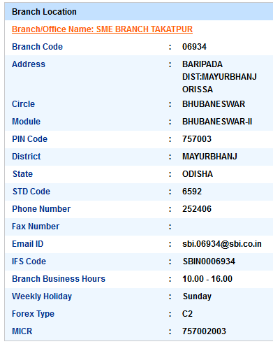 Sme Branch Takatpur sbi ifsc code