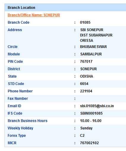 IFSC Code of SBI Sonepur