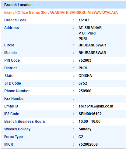 Sri Jagannath Sanskrit Viswavidyalaya Sbi