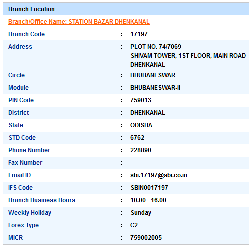 Station Bazar Dhenkanal sbi swift code ifsc code micr code branch address contact number address