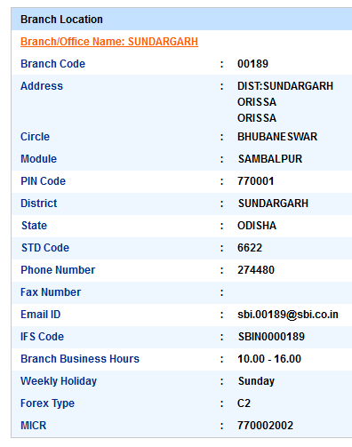 Sundargarh sbiifsc code