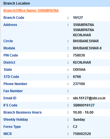 Swampatna sbiifsc code