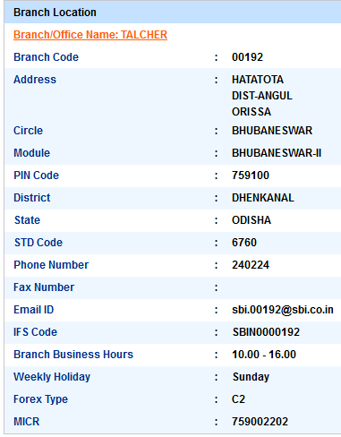 Talcher sbi ifsc code