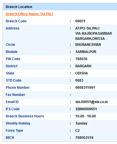 Talpali sbiifsc code