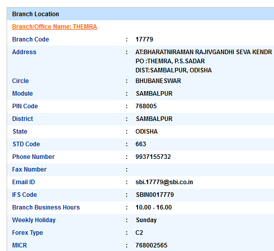 IFSC Code of SBI Themra