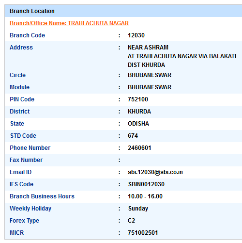 Trahi Achuta Nagar Sbi