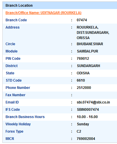 Uditnagar (Rourkela) sbiifsc code