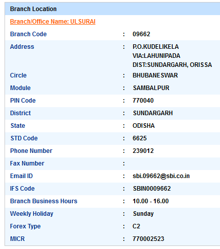 Ulsurai sbiifsc code