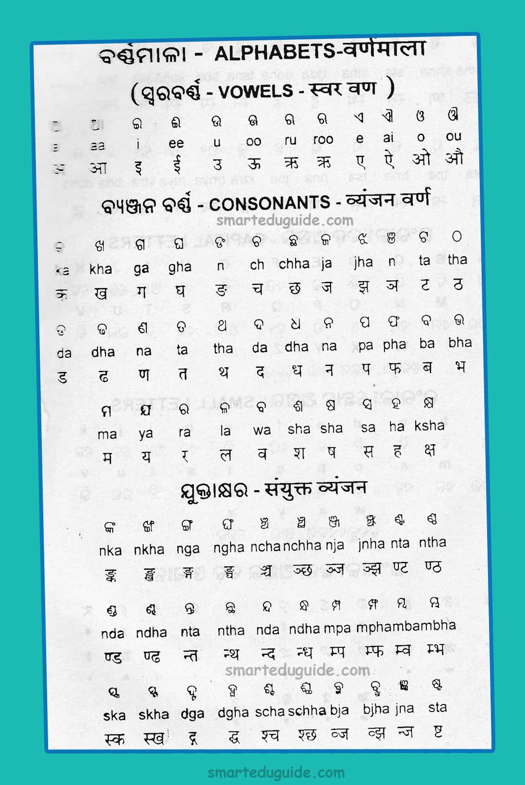 Odia to hindi alphabet Odia English Hindi word book  SEG