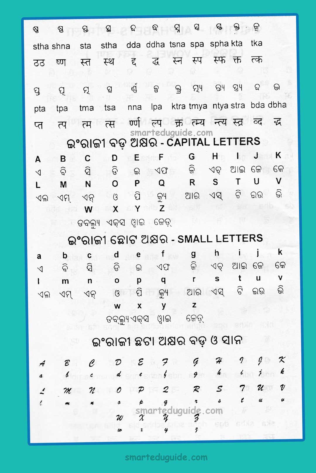 Odia to hindi alphabet Odia English Hindi word book  SEG