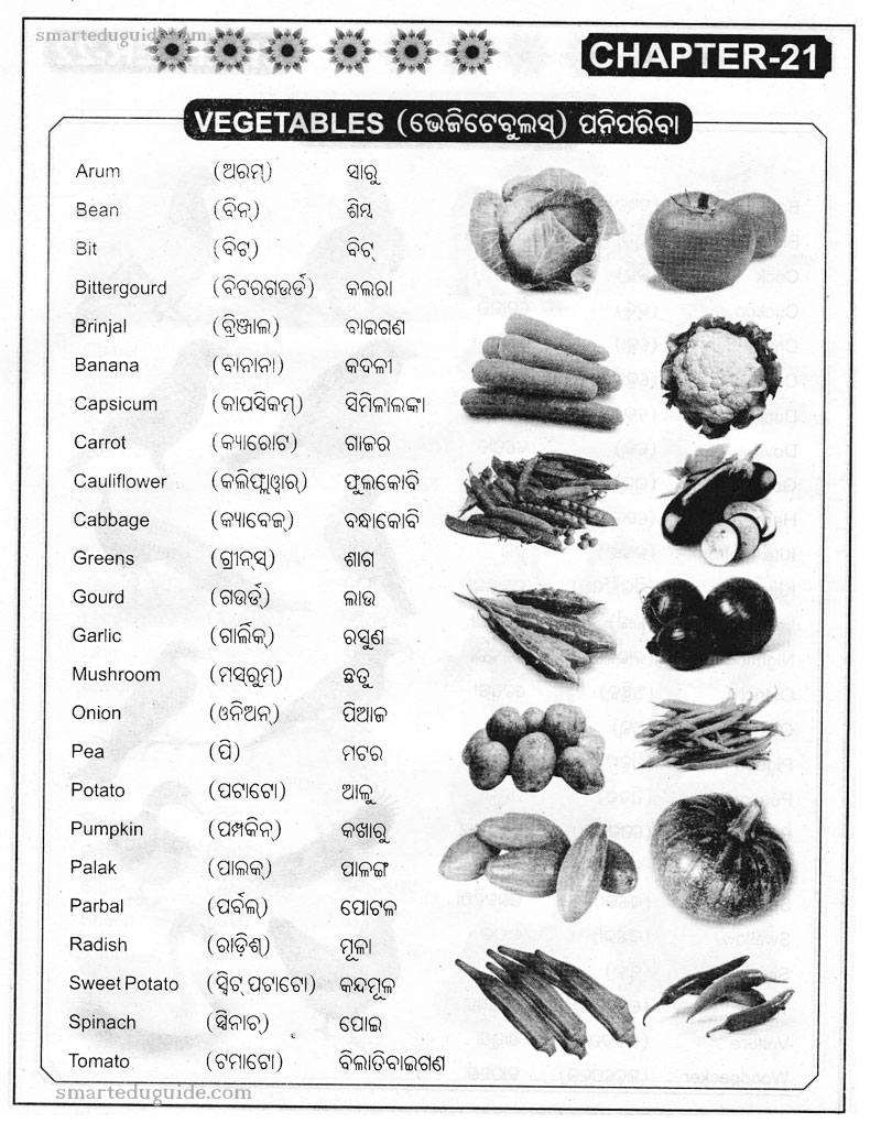 Vegetables Name in English to odia