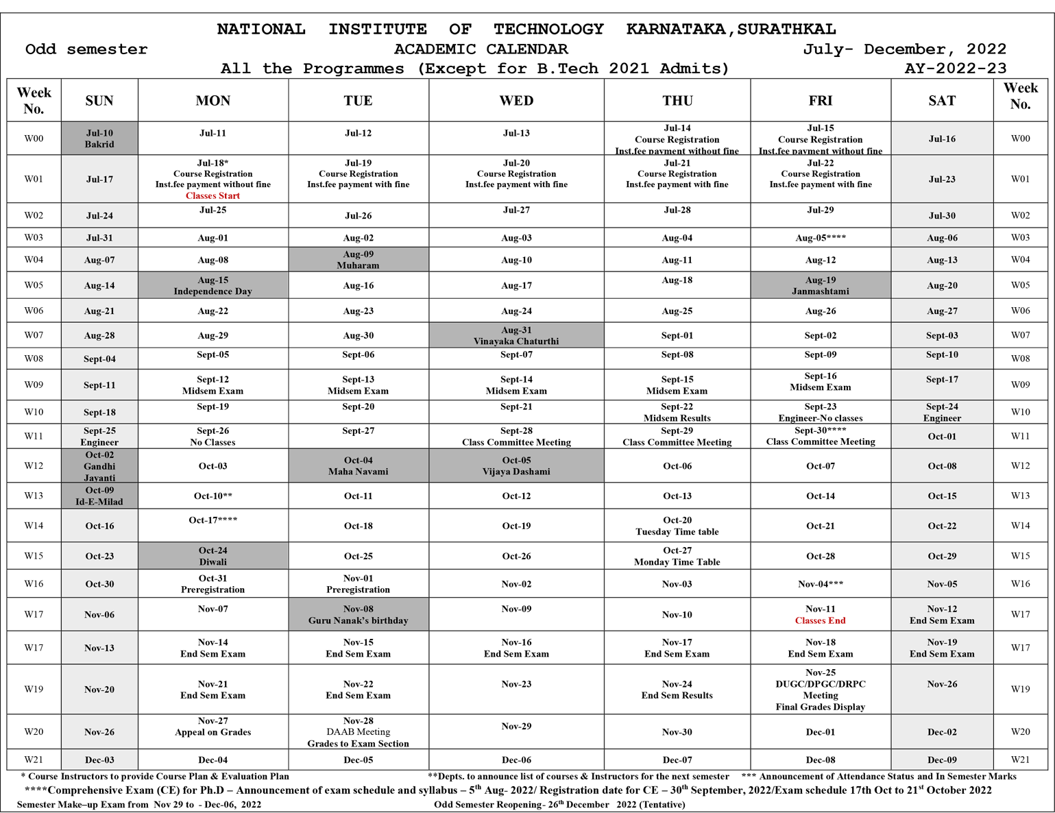 SEG Karnataka Academic Calendar